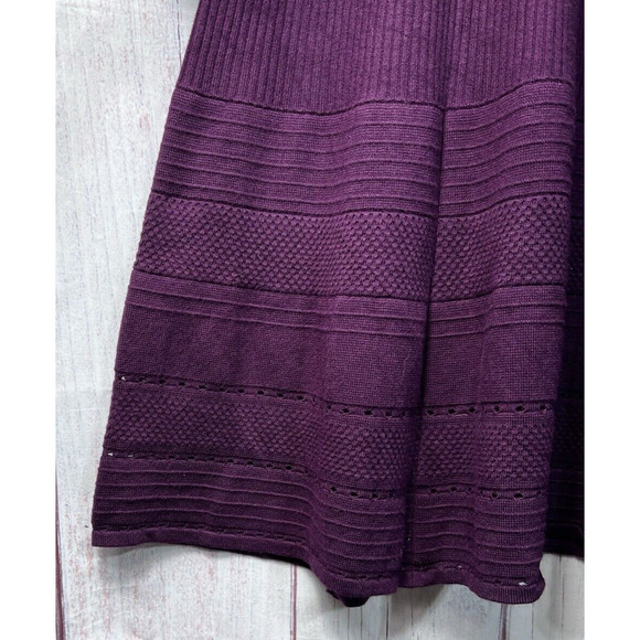 Eliza J Women's Wine Sweater Dress With Cutwork 3/4 Sleeve Fit & Flare Size L - Picture 8 of 13